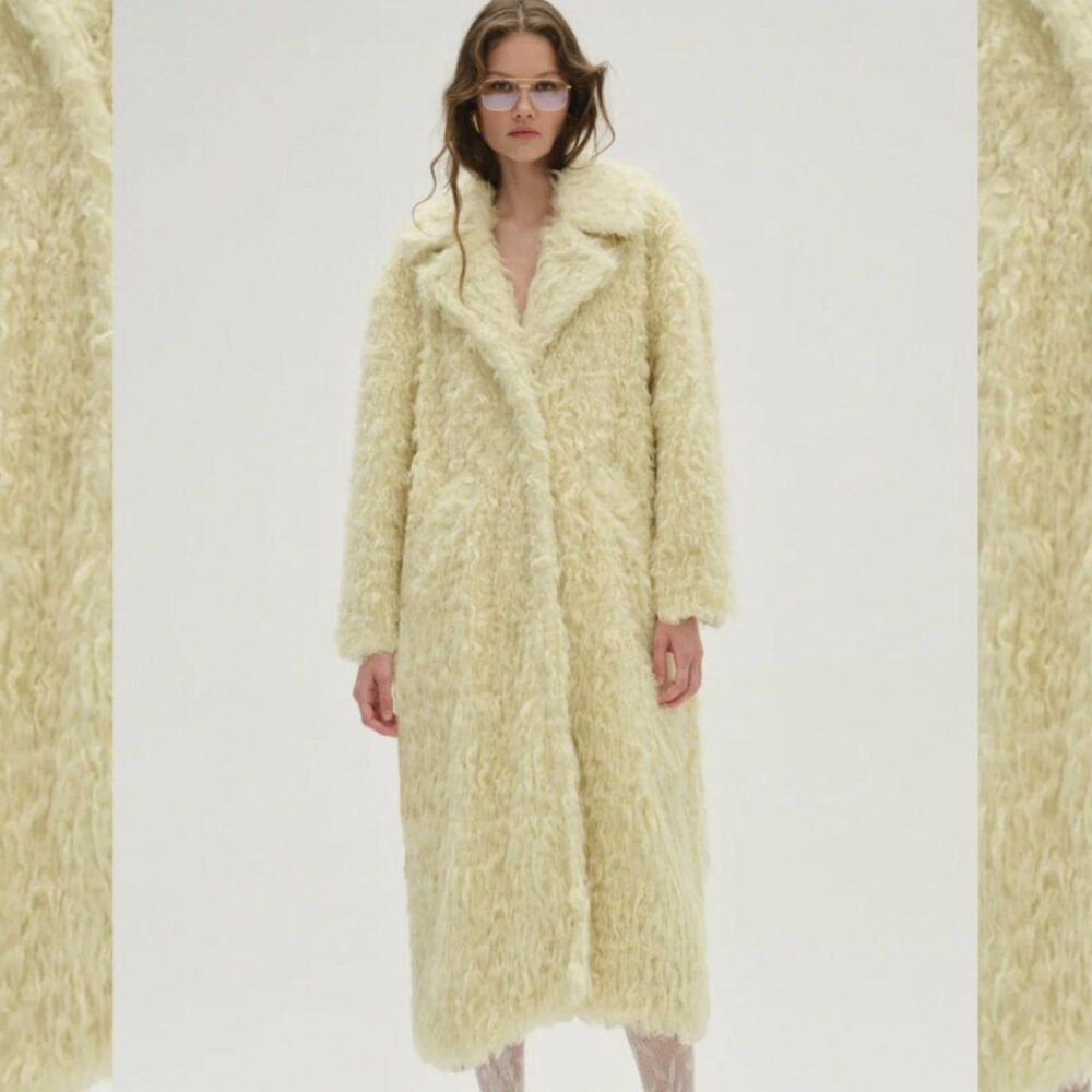 NWT For Love & Lemons faux fur coat in warm cream